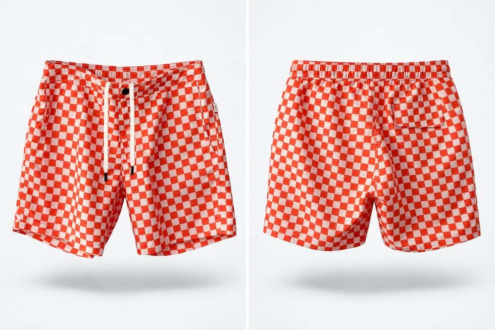 Onia Swim Trunks Size XL Red White Checkerboard Swim Shorts